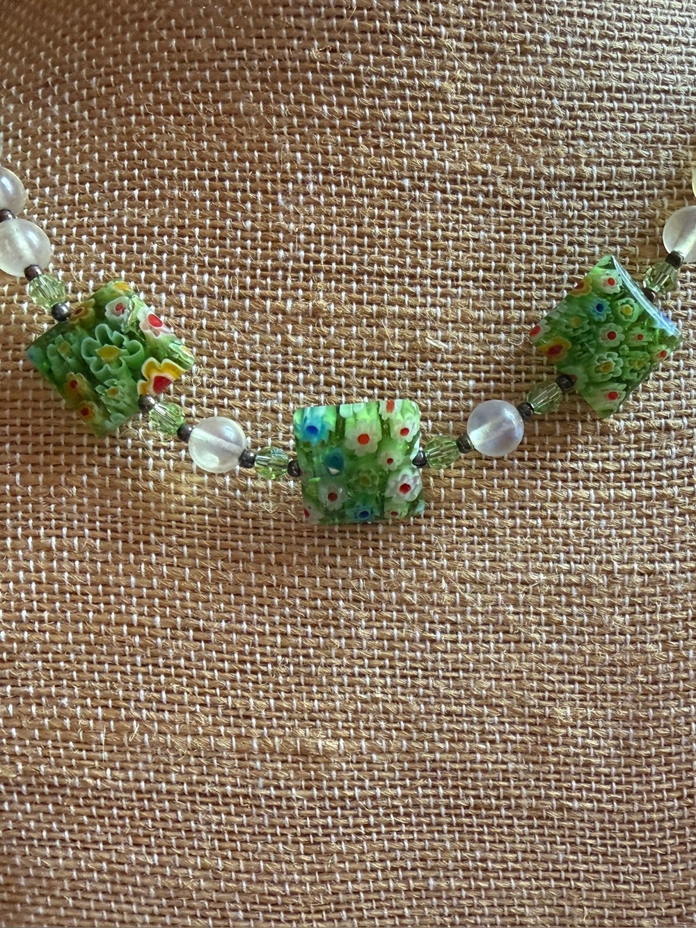 Green Millefiori Glass Bead Necklace - Women Jewelry - Picture 2 of 5